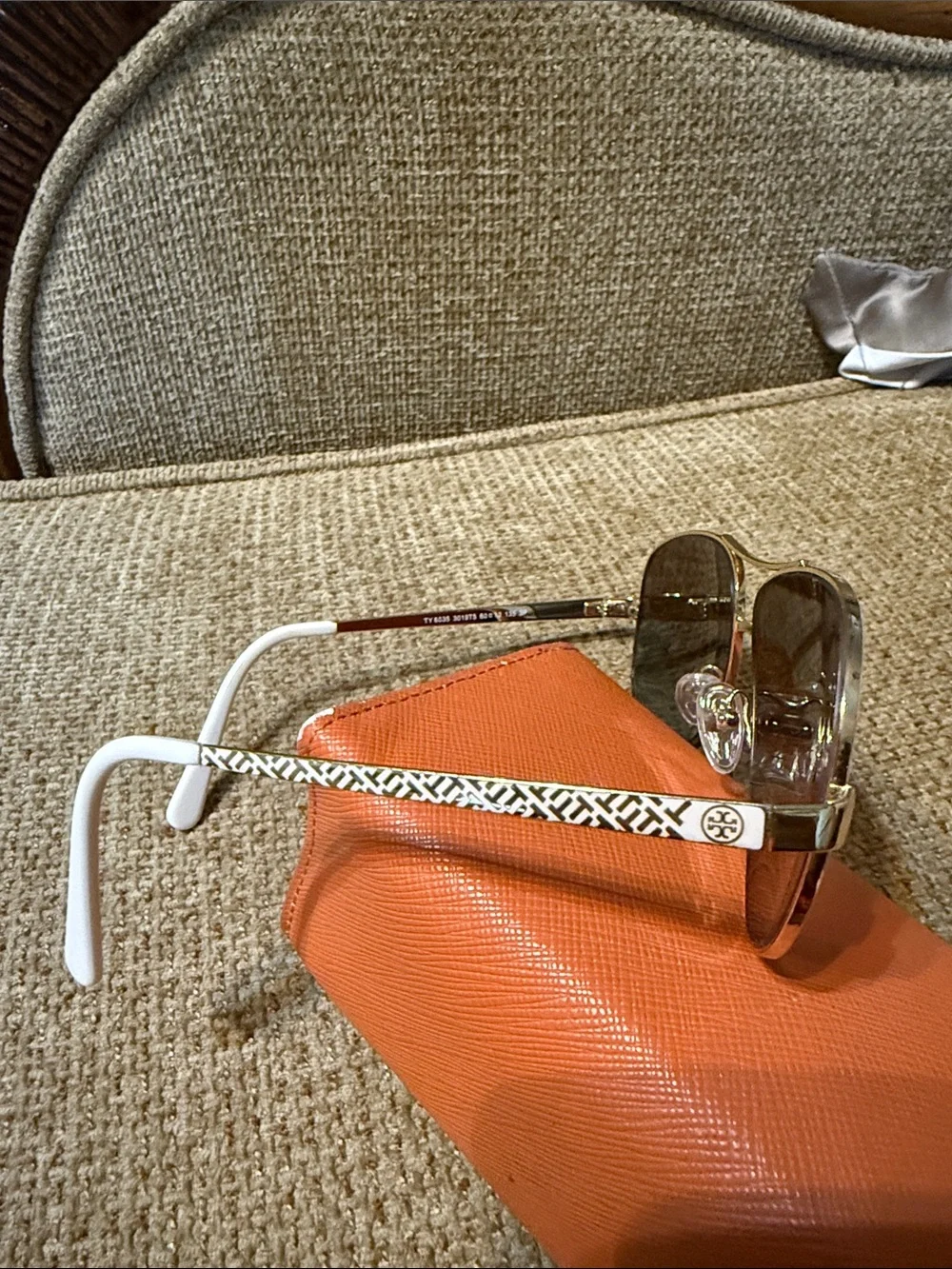 Tory Burch Orange Sunglasses Case with Gold Trim